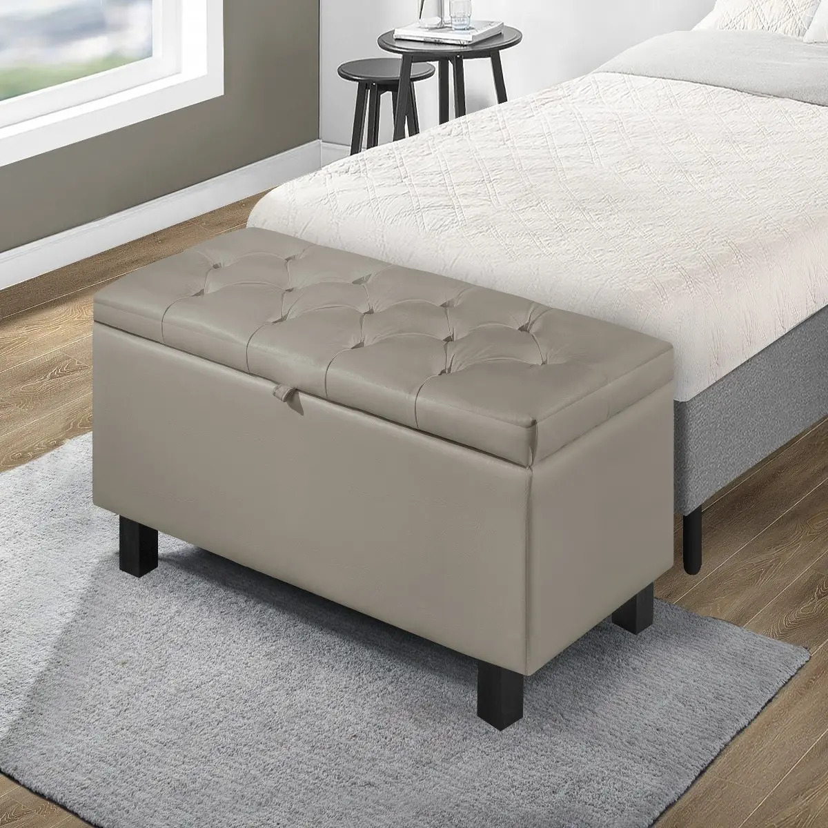 Sapateira Caixa Recamier Bau Sapatos Enxoval 90cm Solteiro Cor Corino Bege