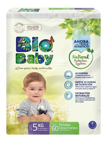 Pañales Bio Baby Talla 5 Extra Grande Unisex 60 Pz 1 Paquete