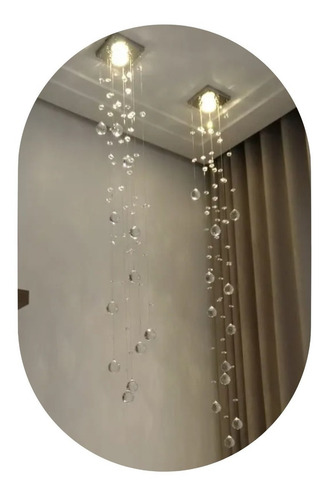 Pendente Spot De Cristal 10x10 Cristal K9 Legítimo + Led Estrutura Led Branco Com 80cm