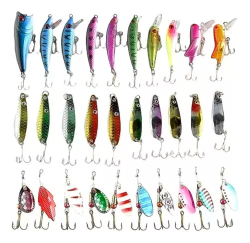 Hopemob Pack 30 Pz Poppers Cebos Cucharillas Con Anzuelos Para Una Pesca Exitosa En Todo Tipo De Agua Mar Rios Y Lagunas