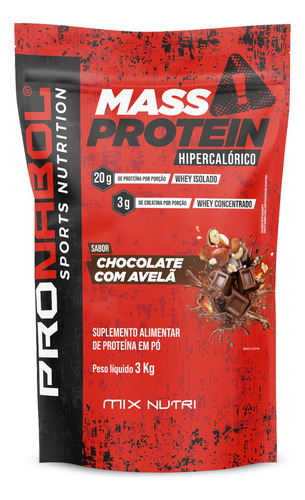 Pronabol Mass Protein Hipercalórico Pacote 3kg - Chocolate Sabor Chocolate E Avelã