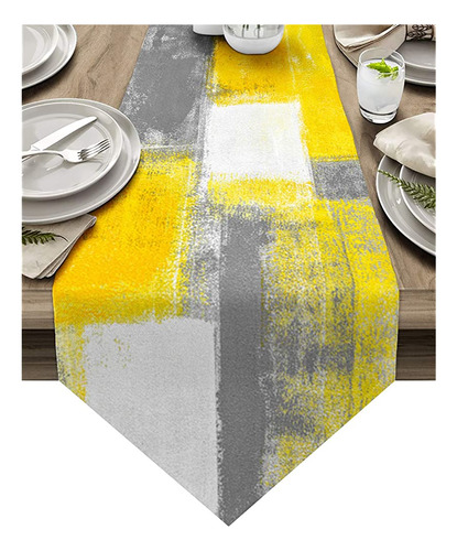 Artshowing Yellow And Gray Table Runner Farmhouse Style Burl