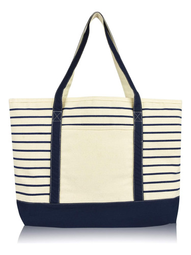 Dalix Medium Stripe Tote Deluxe Bandolera Lona De Algodón En