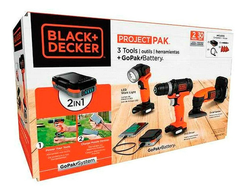 Kit Taladro Sierra Lijadora Linterna Batería Black Decker Bdck502c1