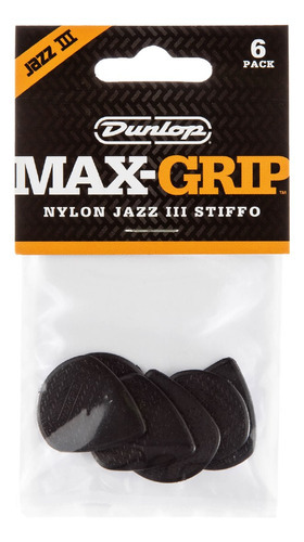 Púas Nylon Jazz Iii Jim Dunlop 471p3 Pack X 6 Unidades Color Negro Tamaño 471p3s