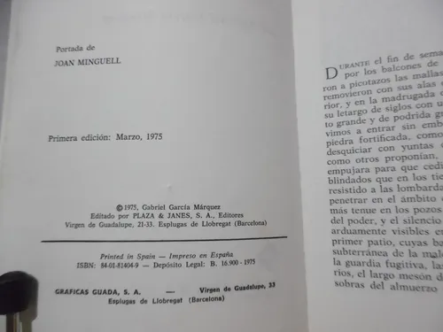 El Otoño Del Patriarca 1ra Ed. 1975 / Gabriel García Márquez (Usado)