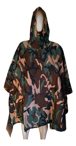 Capa Poncho Camuflado Militar Impermeable Ripstop C/ Capucha