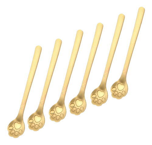 Set X6 Cucharitas Postre Larga Gold Flor Corazon Cuchara Hdr