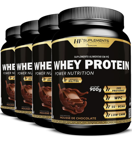 Kit 4x Whey Protein Power Nutrition Mousse De Chocolate 900g