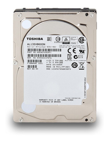 Hd 600gb Toshiba 10k 2.5 6gb Al13sxb600n Pn:118000382-07