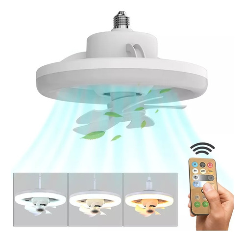 Lámpara de ventilador de techo oscilante de 360° con control REM, color domo, estructura blanca, unidad de color 110 V/220 V