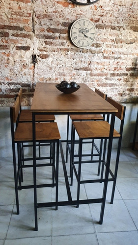Imagen 5 de 8 de Mesa Barra Apoyo 120x60 + 4 Taburetes Respaldo Industrial