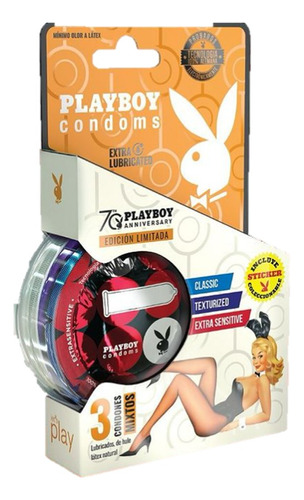 Playboy Condoms Urban Lata Con 3 Condones Extra Lubricados