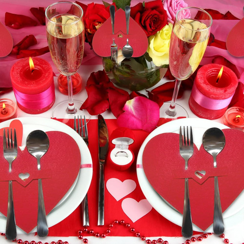 15 Piezas De Cubiertos De Corazón De San Valentín Rojo En Fo