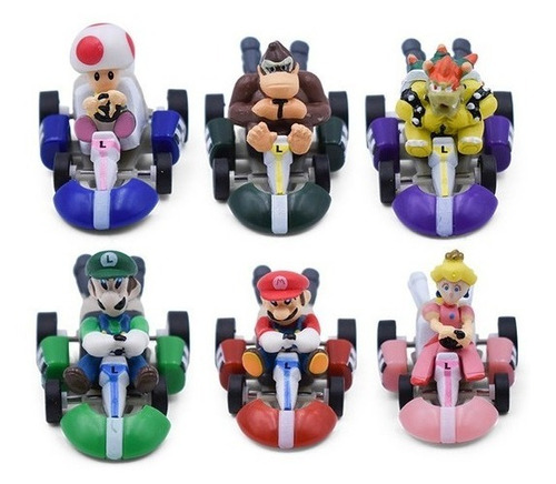 Coche De Juguete Mario Bros. Mini Kart Pull Back, 6 Modelos,