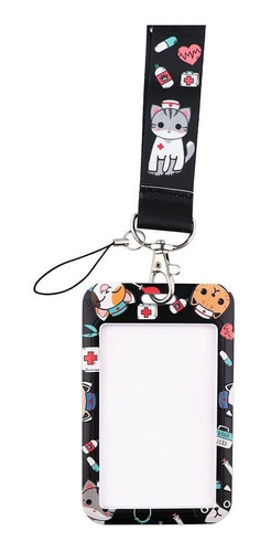 Lanyard Gatos Enfermera Cinta Colgante Portacredencial Negro