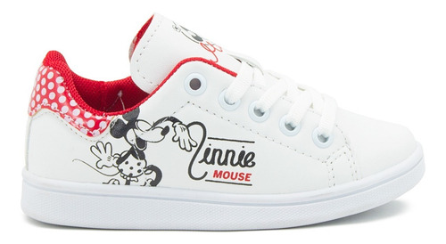 Tenis Moda Urbano Infantil Niña Minnie Mouse Blanco Rojo