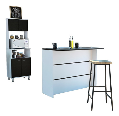  Combo Kitchen 16 Mueble Microondas + Barra De Cocina - Blan