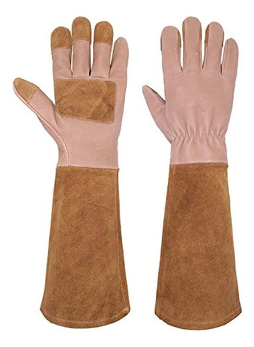 Guantes De Jardinería Cuero De Manga Larga Talla M Marrón Diseño de la tela Liso