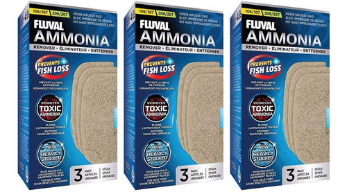 Fluval - Juego De 9 Eliminadores De Amoníaco Para Filtros De
