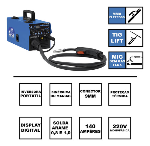 Inversora Solda Multiprocesso Mig, Tig E Mma 220v Completa