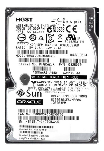 Hd Sas Sun Oracle 300gb 10k 2.5 H109030css600 0b26019 Cor Prateado