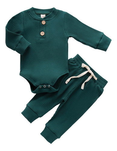 Conjunto De Monos Lisos Acanalados Para Niñas Y Niños Y Pant