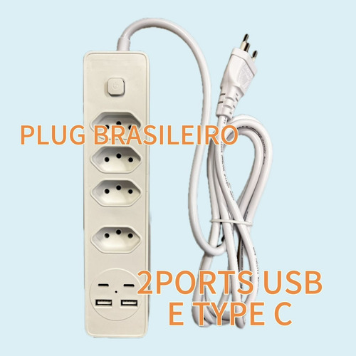 Extensão Com 4 Tomadas E 2 Portas Usb +2 Portas Usb-c Knup