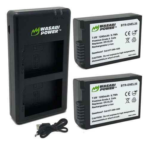 Wasabi Power Batería (paquete De 2) Y Cargador Dual Micro Us