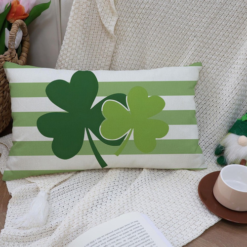 Avoin Colorlife St Patricks Day Clover Green Stripes Throw P