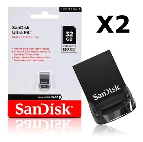 Pendrive 32gb Usb 3.2 Pen Mini Sandisk Ultra Fit X2 Unidades Negro Ultra Fit