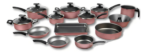 Jogo de panelas de cozinha Imperial antiaderente Super 13 peças rosa com preto