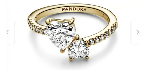 Anillo Corazón Doble Acero Bañado En Oro Compromiso (Usado)