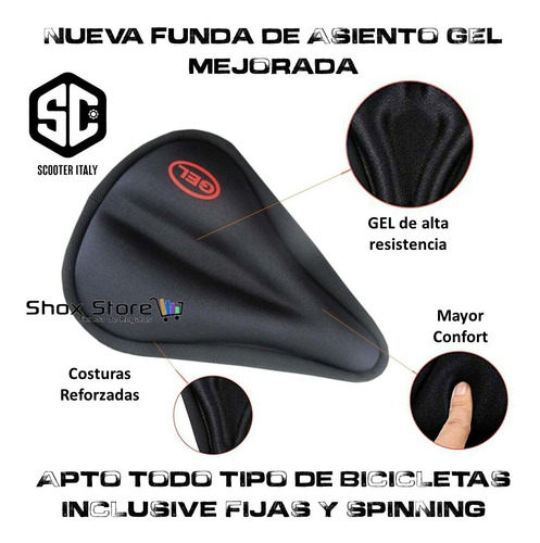 Imagen 2 de 7 de Funda Asiento Bicicleta Gel Silicona Scooter Spinnig Fija