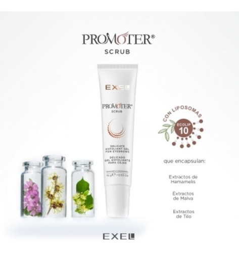 Imagen 4 de 9 de Promoter Scrub Gel Exfoliante Para Cejas Liposomas 15gr Exel