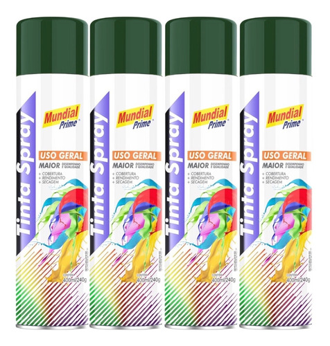 Kit 4 Tinta Spray Verde Mundial Prime 400ml