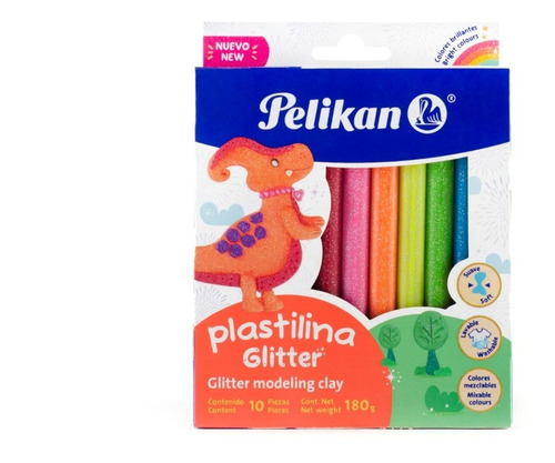 Imagen 1 de 7 de Plastilina Pelikan Glitter X 10 Barras (180 Gramos)