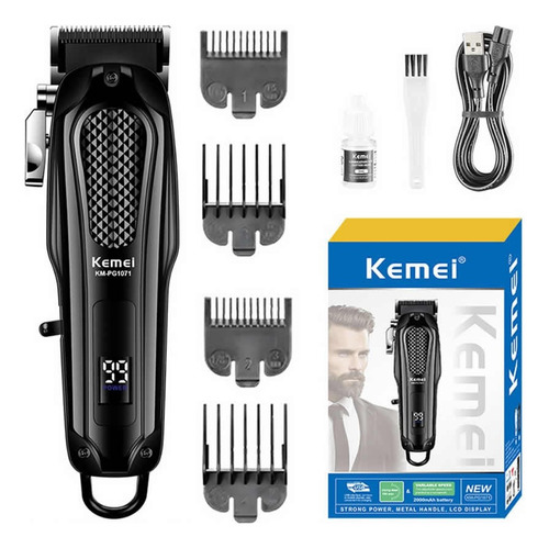 Maquina De Cortar Pelo Kemei Clipper Usb Km 1071 Recargable Negro