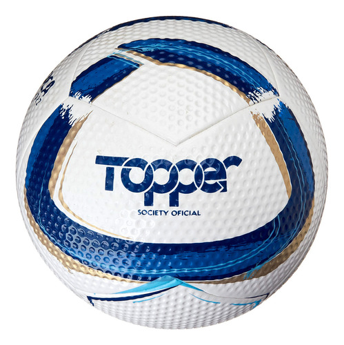 Bola De Futebol Society Oficial Asa Branca Td 1 Topper Cor Branco/Azul/Prata/Ouro