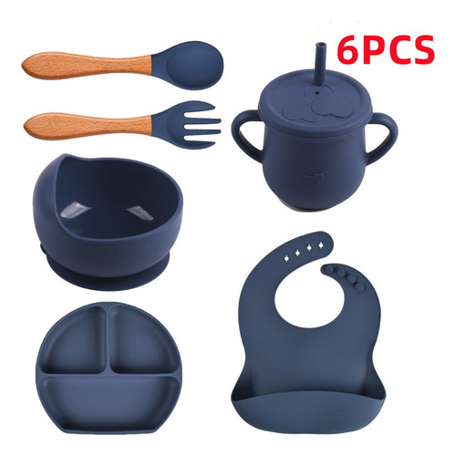 6pcs Baby Cutlery Set And Silicone Bib