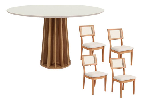 Conjunto De Jantar Mesa Redonda Tampo Vidro Mdf + 4 Cadeiras