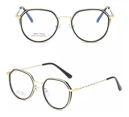 Gafas Monturas Para Mujer Dorado Negro De Moda Estuche Cuotas
