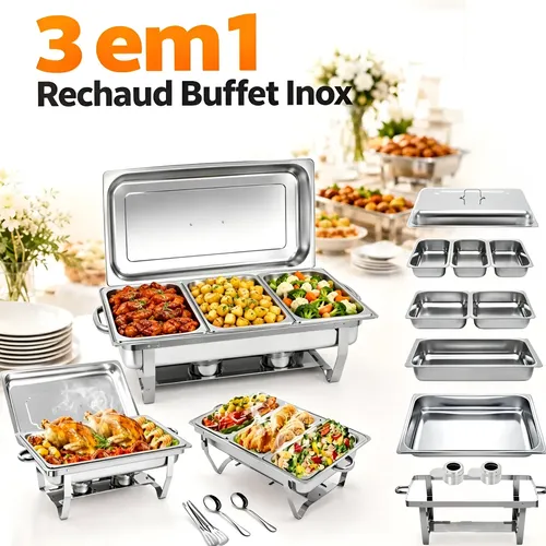 33l Rechaud De Aço Inoxidável Buffet Inox 1+2+3 Cuba 0v