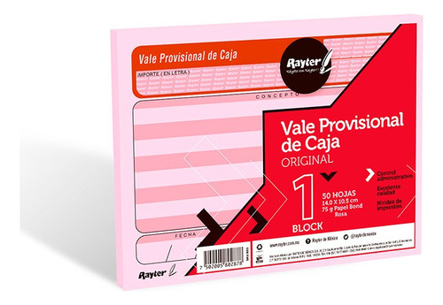 Vale De Caja ¼ De Carta Rayter Talonario 50 Hojas