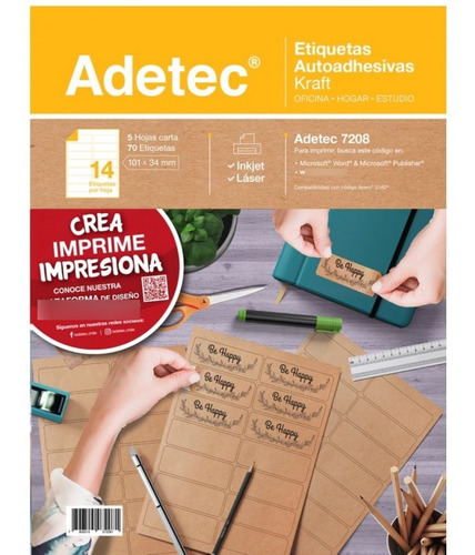 Papel Impresora Kraft 101x34 Mm Autoadhesivas 70 Etiquetas