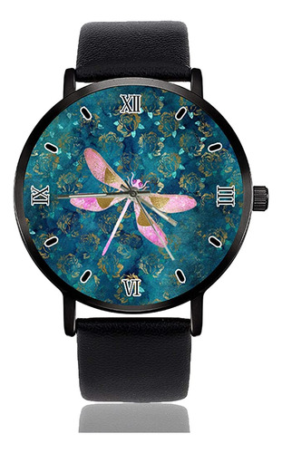 Libélula De Oro Rosa Rosa En Reloj Azul Turquesa Relojes Per