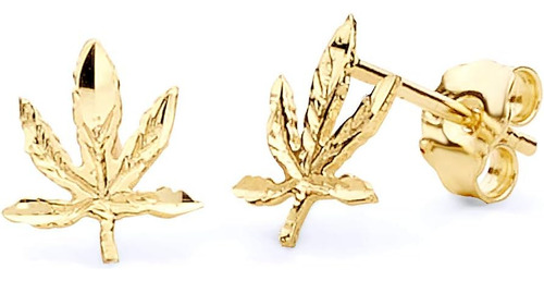 Aretes De Oro Amarillo De 14 K Con Diseño De Marihuana (7 X