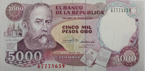Billete 5000 Pesos Oro 1 Ene 1990 Unc