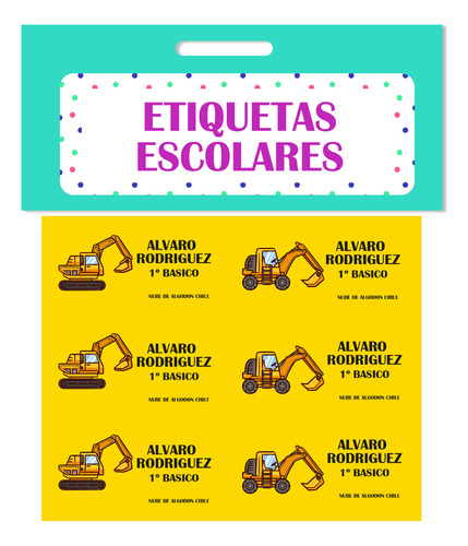 40 Etiquetas Escolares Personalizadas Excavadora Niño