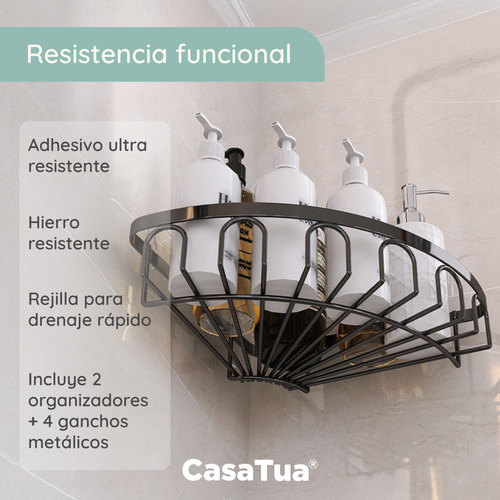 Esquinero Organizador Ducha Baño Adhesivo Set 2 Inoxidable Black